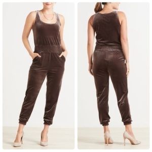 Brown Velvet Jumpsuit Comman Sleeveless Pantsuit Greige Brown xs New w/o Tags